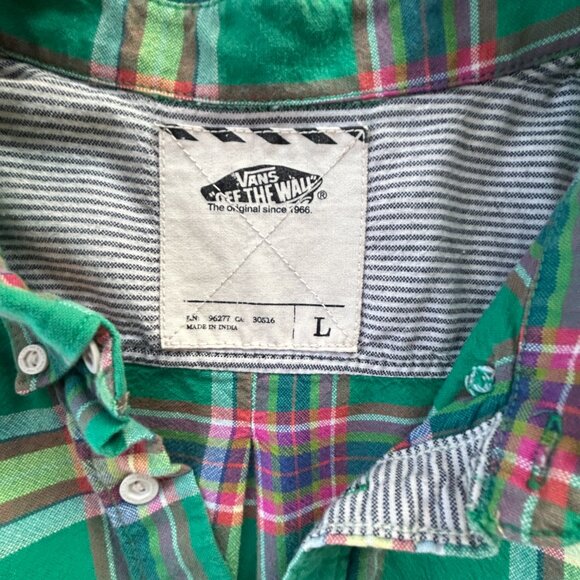 Vans green plaid button-up shirt men size large - Casual Streetwear Skate - Picture 8 of 11